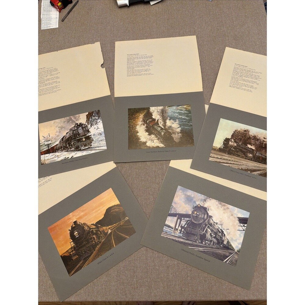 Vintage 1970 Saga of the Iron Horse Northern Pacific TRAIN - Art Print Set Of 5